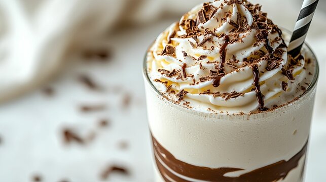 Close-up view of a decadent chocolate milkshake.