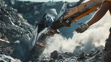 Excavator Digging in a Coal Mine