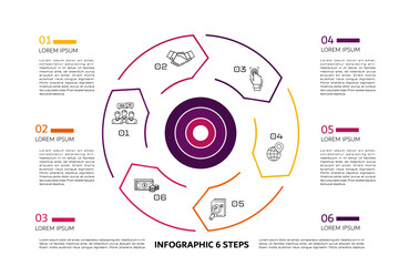 Vector circle circular arrows infographic, cycle diagram, presentation chart. Business concept with 6 options, parts, steps, processes. Vector Eps	
