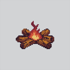 Pixel art illustration Wood Bonfire. Pixelated Night Bonfire. Wood Night Party Bonfire Icon pixelated for the pixel art game and icon for website and video game. old school retro.