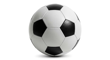 Fototapeta premium A soccer ball with black pentagons and white hexagons on a plain white background in a studio shot