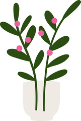 Green Berry Stems with Pink Berries in a Round Vase