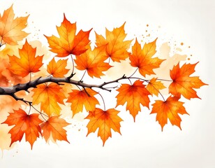 Watercolor painting of autumn maple leaves branch. Perfect for fall themed designs, cards, and more.