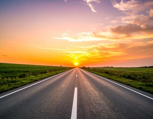 Fototapeta premium Scenic road vanishing into a vibrant sunset. Perfect for travel, adventure, freedom, and journey concepts.