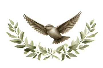 Obraz premium Elegant Flying Bird with Olive Branches Nature and Peace Symbol for Design Artwork and Decor
