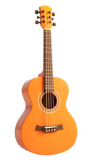 Obraz premium 3D illustration of an orange acoustic guitar with realistic details, isolated on transparent background, perfect for music themes
