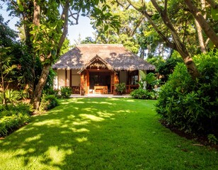 Tropical Bungalow with Lush Green Garden.