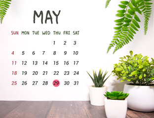 May 29th. Image of may 29 wooden color calendar on white background.