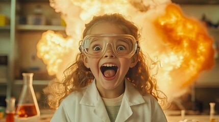 A young girl's excited expression during a science experiment.