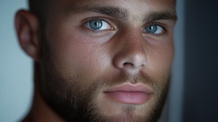 Obraz premium Close-up portrait of a young man with intense gaze