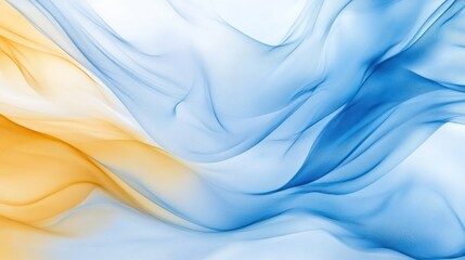Obraz premium Abstract blue and yellow flowing smoke effect on white backdrop, suitable for artistic projects