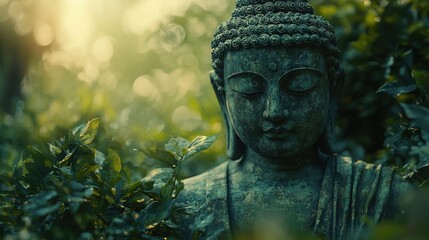 Serene Buddha Statue in Lush Garden