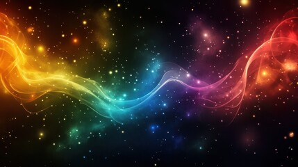 Fototapeta premium Cosmic rainbow energy wave, starry night background, abstract art, website design