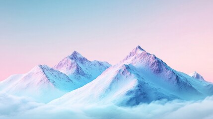 Pastel-colored snow-capped mountains above clouds.