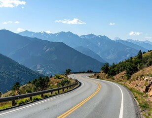Fototapeta premium Winding mountain road with scenic views. Perfect for travel, adventure, and freedom themes.
