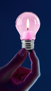 Blackout. A useless light bulb with a lit candle inside. The involution of light. Irony. Absurd