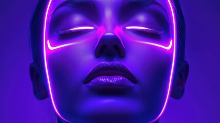 Woman's face outlined with glowing purple neon lines © arsyi_06