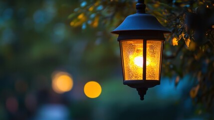 Warm glow lantern in evening garden