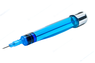 Medical Syringe with Blue Liquid Healthcare Injection Vaccine Concept