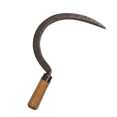 Vintage Hand Sickle with Wooden Handle Isolated