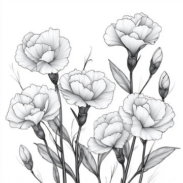 black and white carnations on white background clip art preview