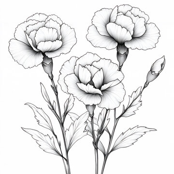 carnations black and white floral drawing clip art preview