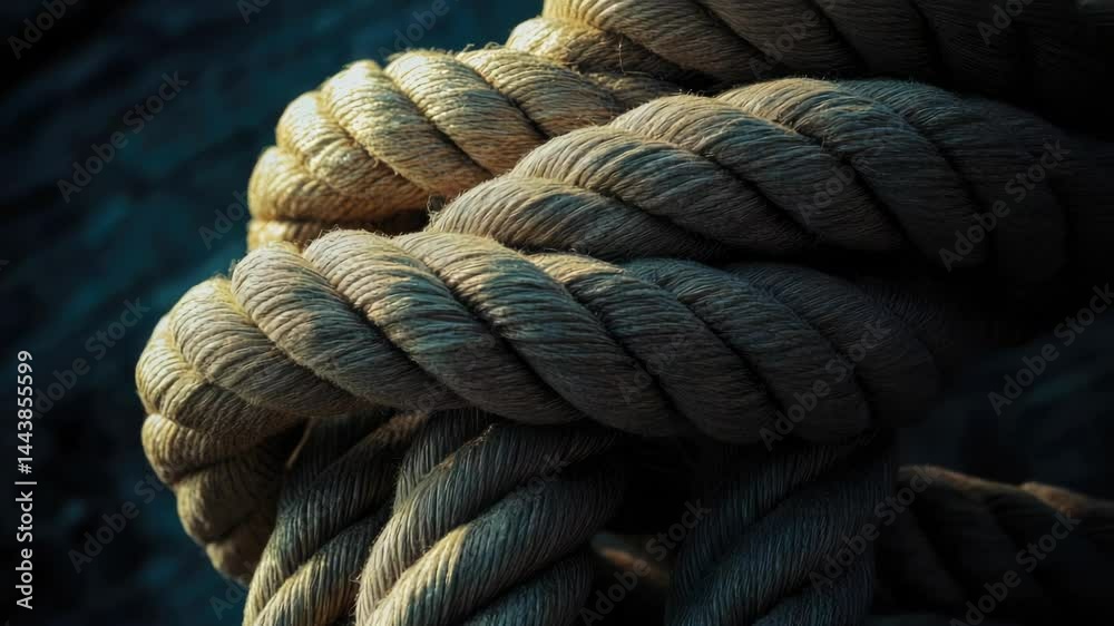 Poster a close-up shot of a rope on a boat, suitable for use in nautical or adventure-themed projects