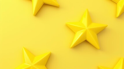 Obraz premium Bright 3D render of glossy star signs in cheerful yellow, showcasing a fun, cartoonstyle design perfect for vibrant visuals.