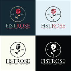 Fist rose petal solidarity protest logo set template design