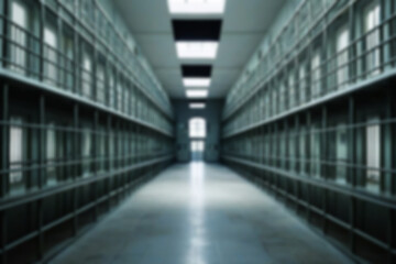 Fototapeta premium blur prison, underground iron bars, dark theme, criminal prison, with blur prison background