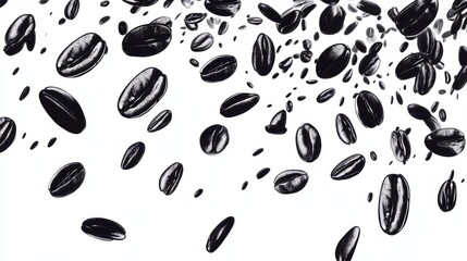 Black coffee beans raining down in artistic pattern, freshness and energy concept generative ai