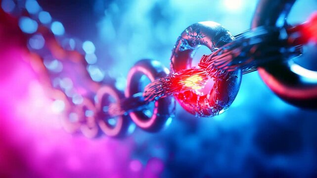 Abstract futuristic chain linked in vibrant colors against dark background