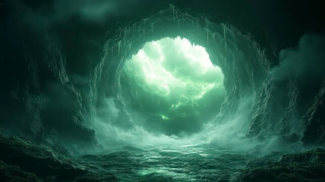 Enchanted Cave with Ethereal Light A Mystical Portal to Another World