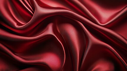 Obraz premium Close-up view of rich maroon silk fabric draped in elegant folds.