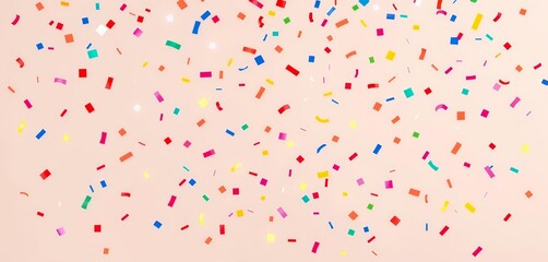 Fototapeta premium Joyful multicolor confetti falling seamlessly on a pale background, flat design, pattern, abstract pattern