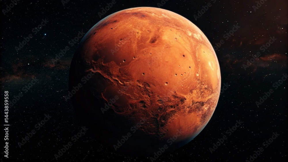 Wall mural showcasing the curved surface of mars against the dark expanse of space, emphasizing its unique appe