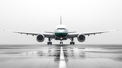 Airplane on Runway in Foggy Weather