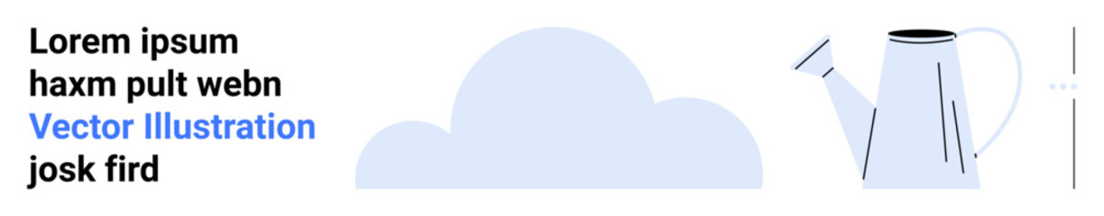Minimalistic design of a gray watering can and a soft blue cloudy shape. Ideal for gardening, sustainability, weather, environment, productivity, home gardening, and simple landing page