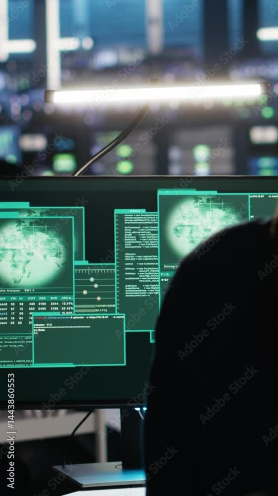 Poster vertical video server hub admin responds to cyberattack attempting to access confidential data while