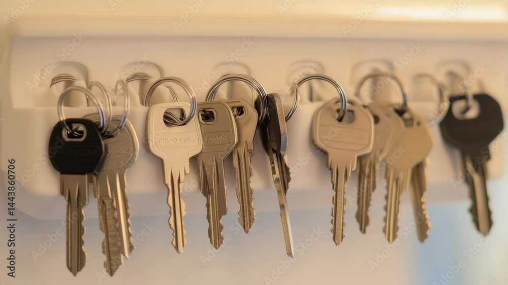 Poster A set of keys displayed on a wall, ideal for use in illustrations or graphics related to workspaces, homes, or organizations