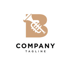 Letter B Trumpet Negative Space Logo Icon Vector