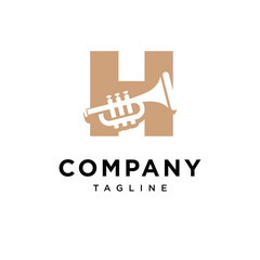 Letter H Trumpet Negative Space Logo Icon Vector