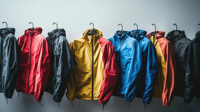 Row of jackets hanging on a clothes rack