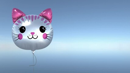 Charming pink cat balloon floating with copy space, seamless loop. 3D render. Fun, cheerful animation with party or celebration vibe.