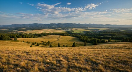 Fototapeta premium a grassy field with mountains in the background