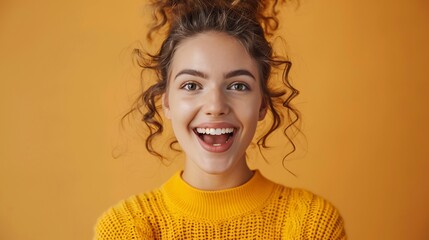 Young woman showing excitement after getting her braces removed