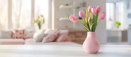 Pink Tulips in a Vase on a Table