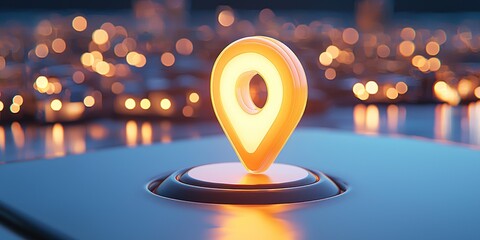 Illuminated Location Marker Above City Lights