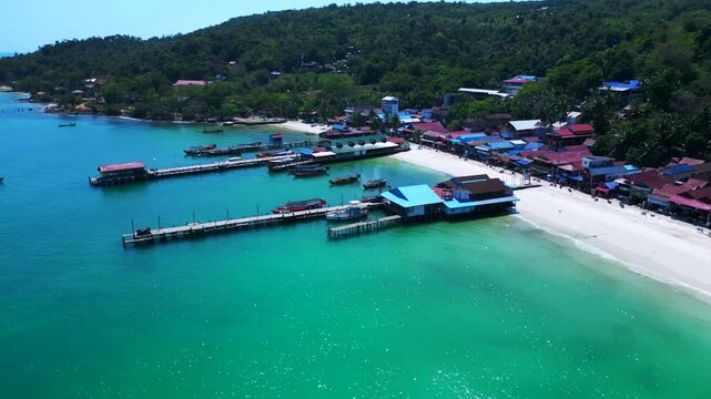 25.2.25 Rong Khm, Island village ferry pier. Gorgeous aerial view flight drone