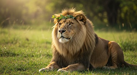 Obraz premium a lion laying in the grass